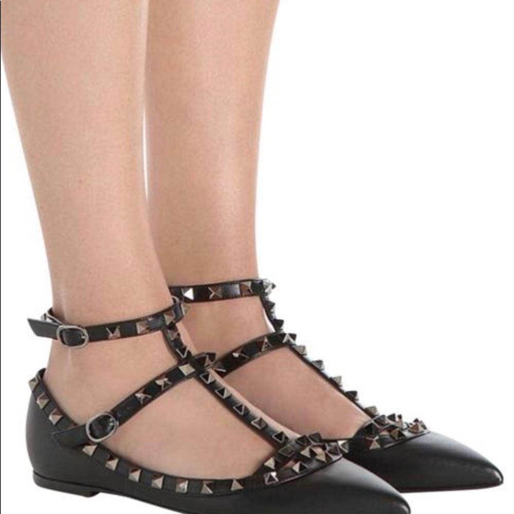 Valentino black patent leather caged flats